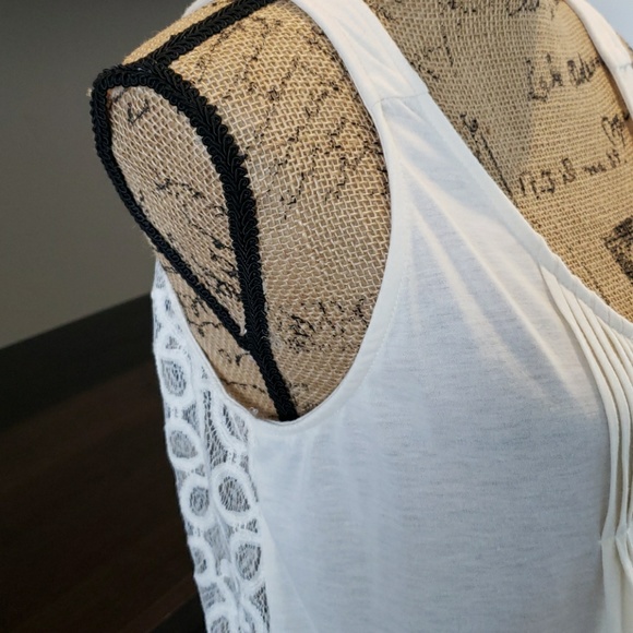 Self Esteem tank top cream ivory white pleated front sheer lace back Size XL - Picture 2 of 6